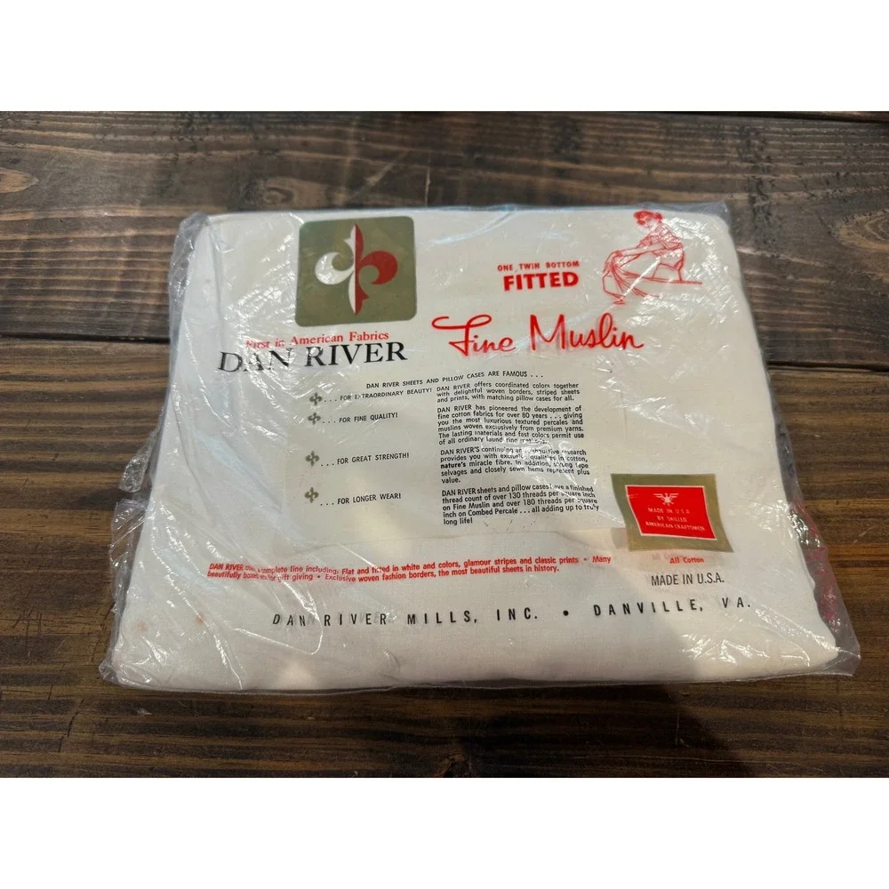 Dan River Fitted Twin Sheet White New Fine Muslin All Cotton Vintage USA NIP NOS